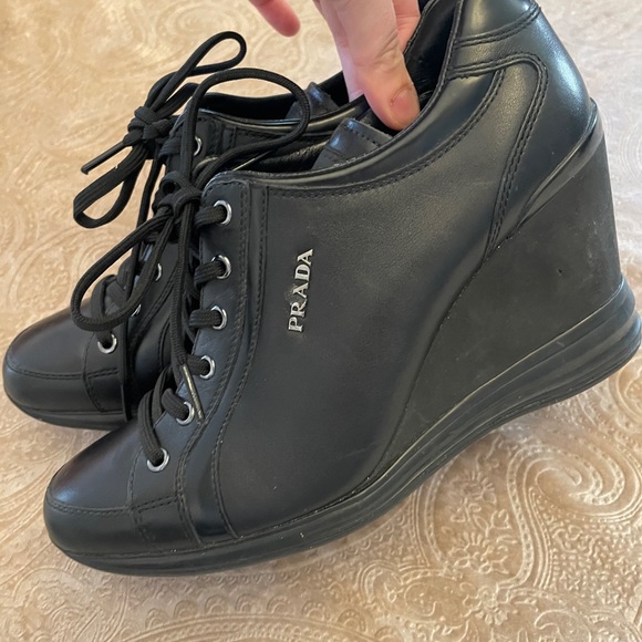 Prada Milano Wedge lace up Sneakers, Black - Picture 12 of 12